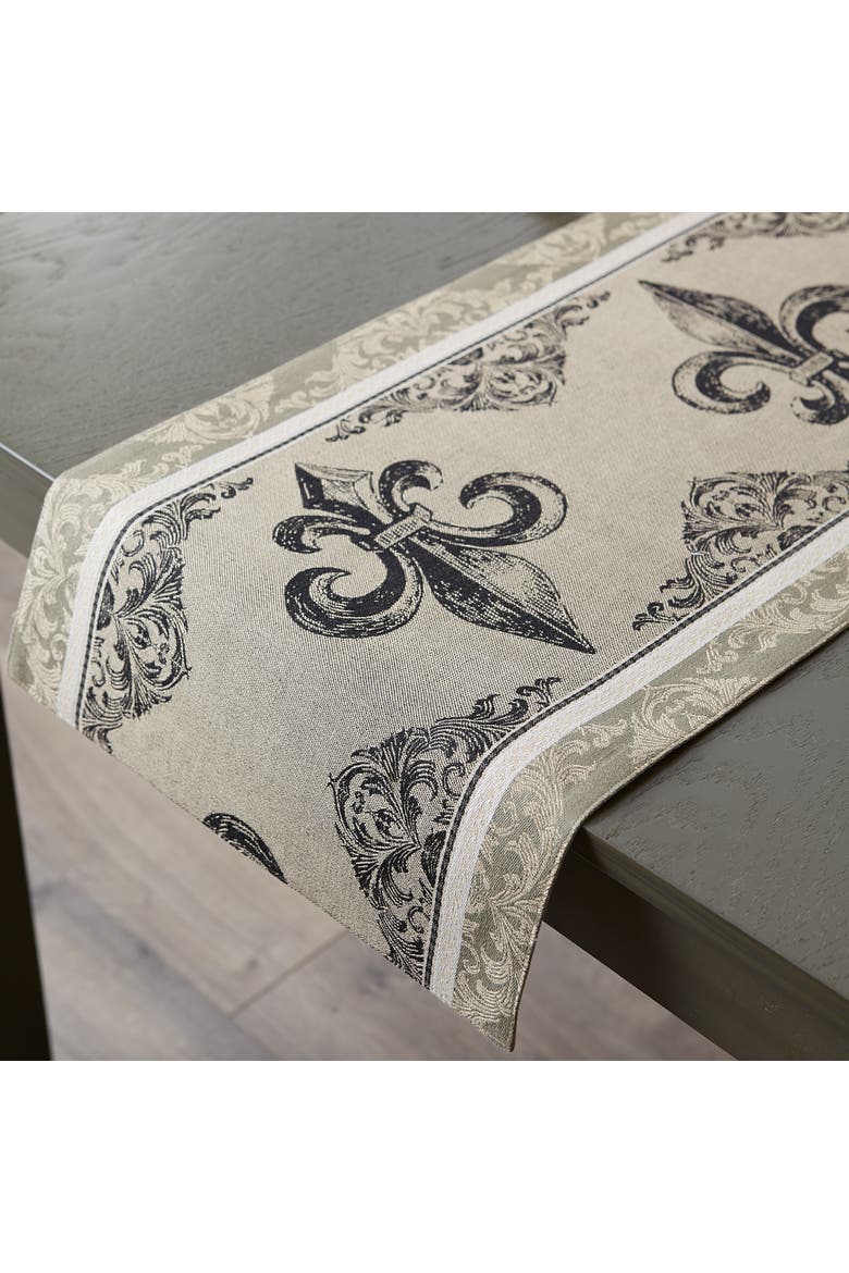 Fleur De Lis Stripe Jacquard Table Runner 14X72, Alternate, color, Gold