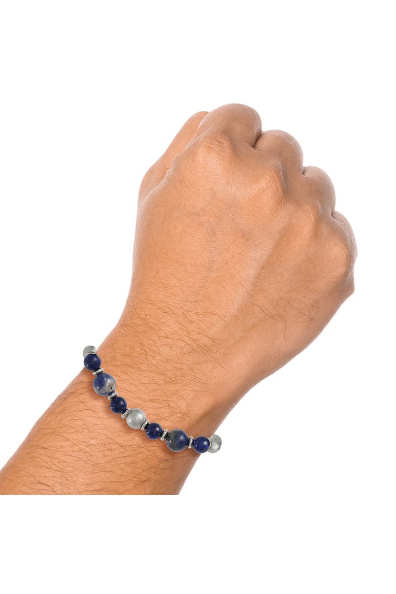 Men's Sodalite & Silver-Tone Beaded Stretch Bracelet, Alternate, color, Blue