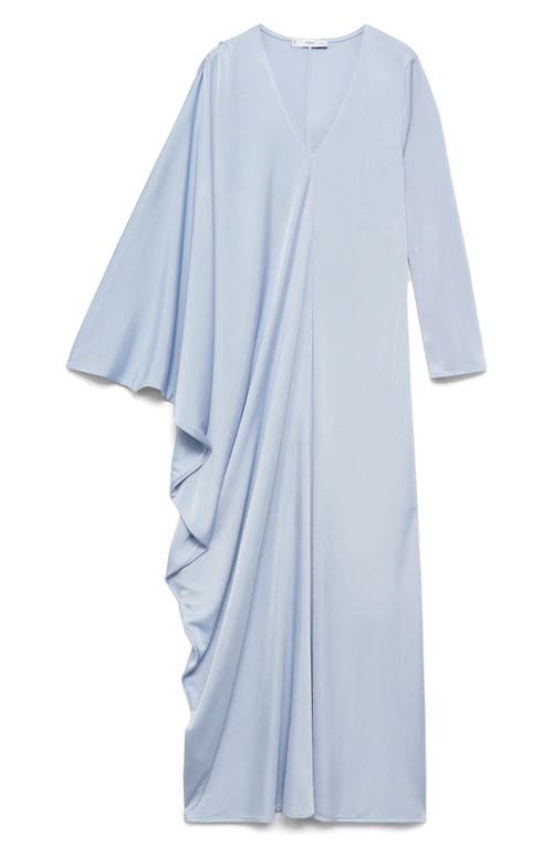 Mango Asymmetric Long Sleeve Chiffon Dress In Sky Blue