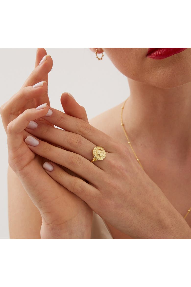 Sun Face Embossed Sterling Silver Medal Ring, Alternate, color, Gold