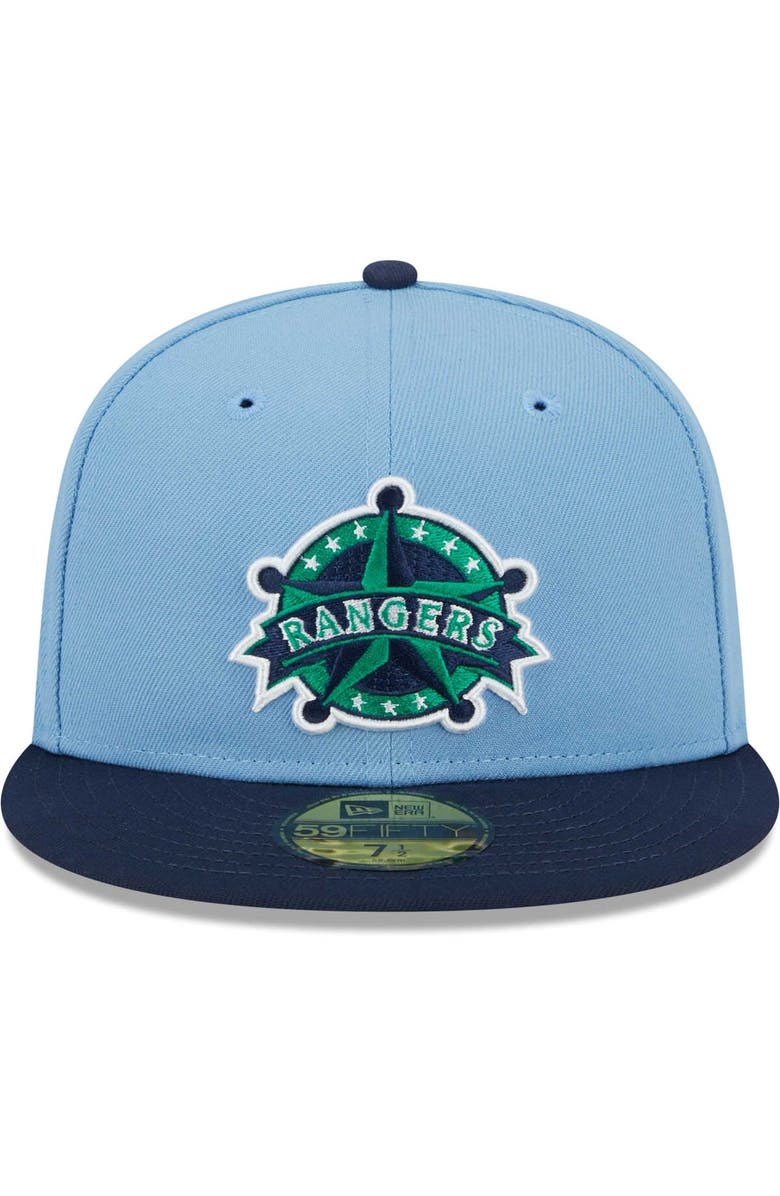 New Era Men's New Era Light Blue/Navy Texas Rangers Green Undervisor 59FIFTY Fitted Hat, Alternate, color,