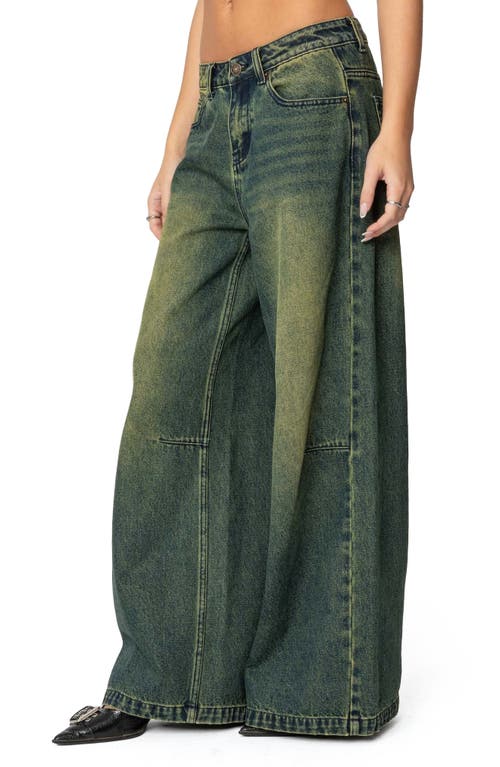 Shop Edikted Shawn Tinted Low Rise Wide Leg Jeans In Blue-washed