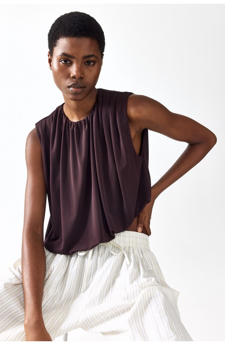 H&M Draped Bubble-hem Top, Alternate, color, Dark Brown