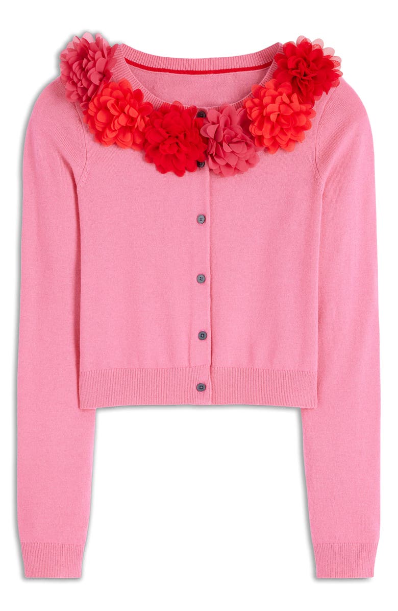 Boden Flower Embellished Crop Cardigan, Alternate, color, Pink Ribbon