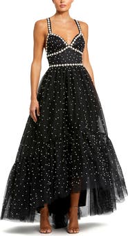 Mac Duggal Pearl Beaded High Low Gown