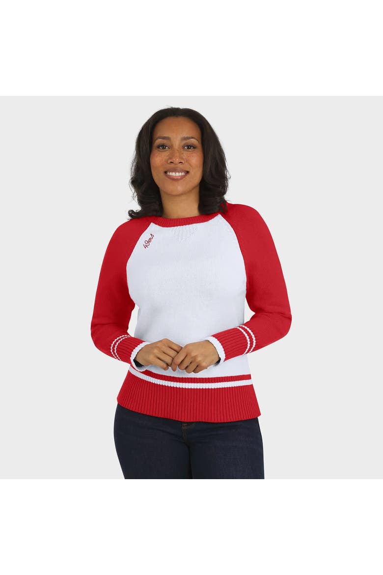 Women's WEAR by Erin Andrews White/Scarlet San Francisco 49ers Colorblock Raglan Sweater, Main, color, White