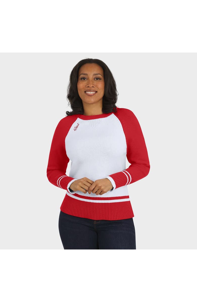 WEAR by Erin Andrews Women's WEAR by Erin Andrews White/Scarlet San Francisco 49ers Colorblock Raglan Sweater, Main, color, White