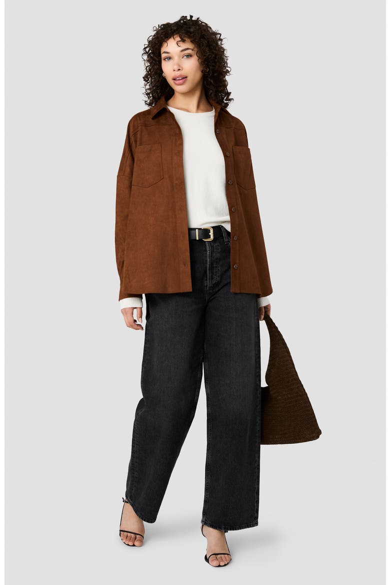 Sonja Faux Suede Button Down Shirt, Alternate, color, COGNAC CLAY
