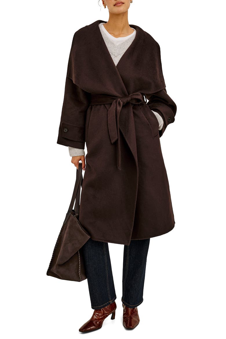 Celeste Wool Blend Belted Wrap Coat, Main, color, CHOCOLATE