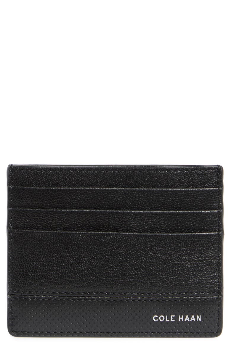 Cole Haan Bleecker Leather Card Case, Main, color, Black