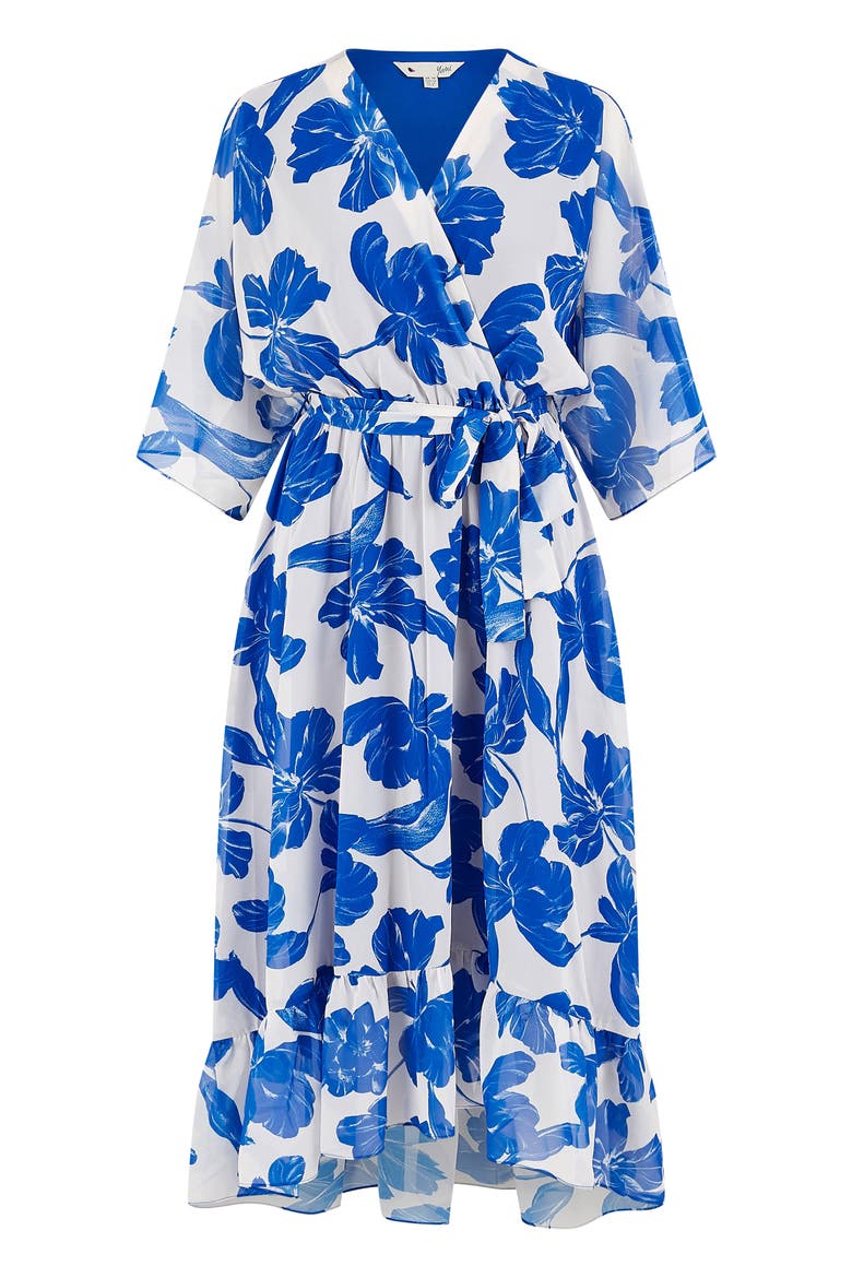 Midi Dip Hem Wrap Dress, Alternate, color, Blue