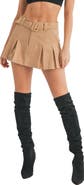 All in Favor Belted Pleated Cotton Miniskirt