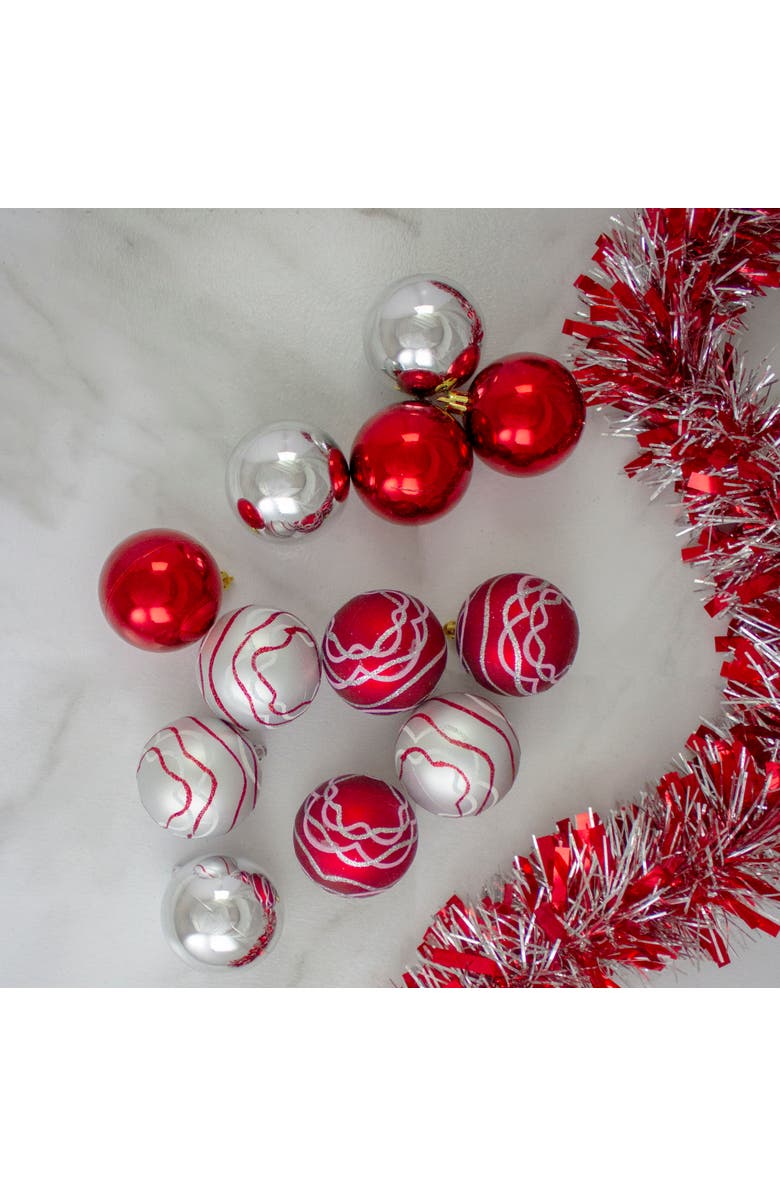 Northlight 12ct Red and Silver Shatterproof Shiny and Matte Christmas Ball Ornaments 2.25", Alternate, color,