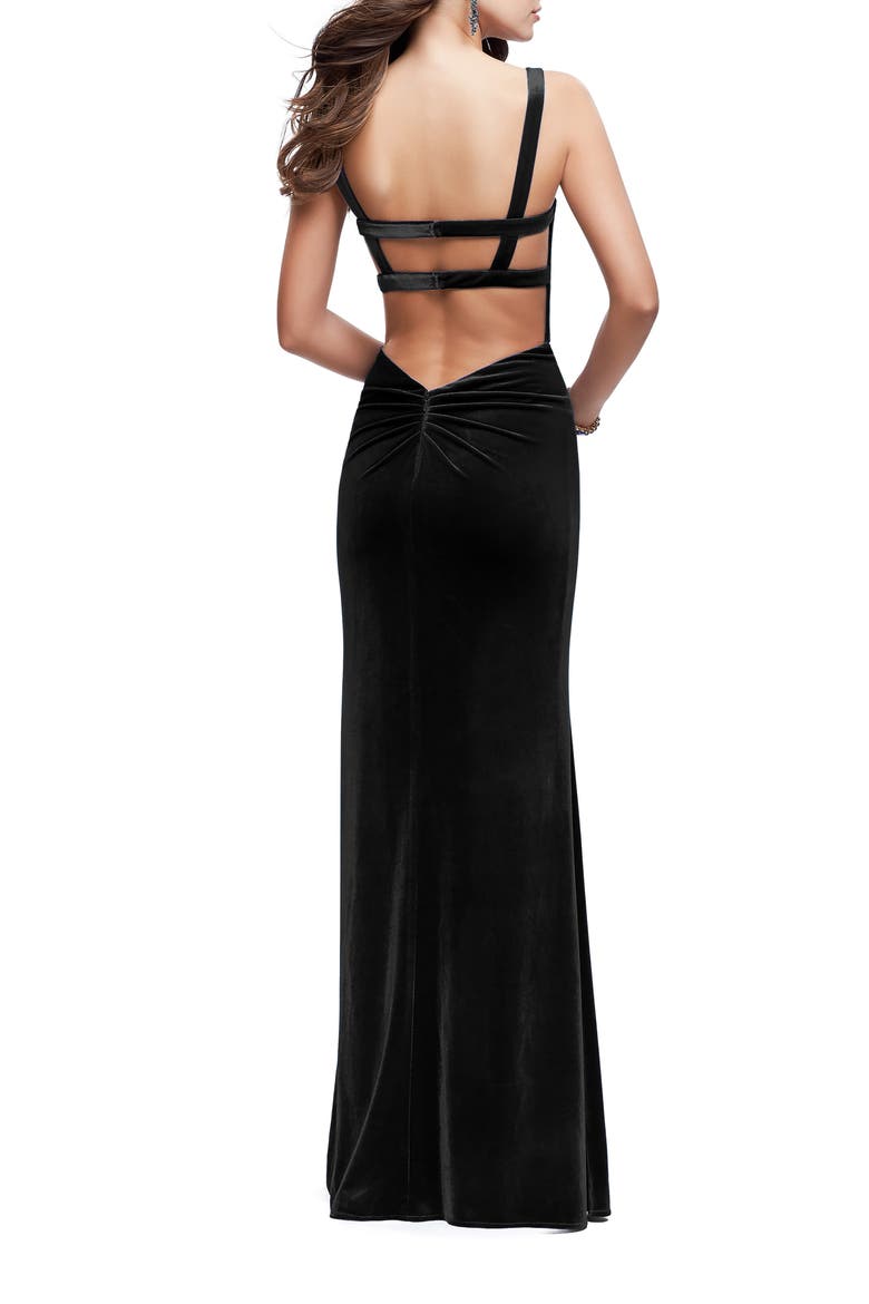 Velvet Column Gown, Alternate, color, BLACK
