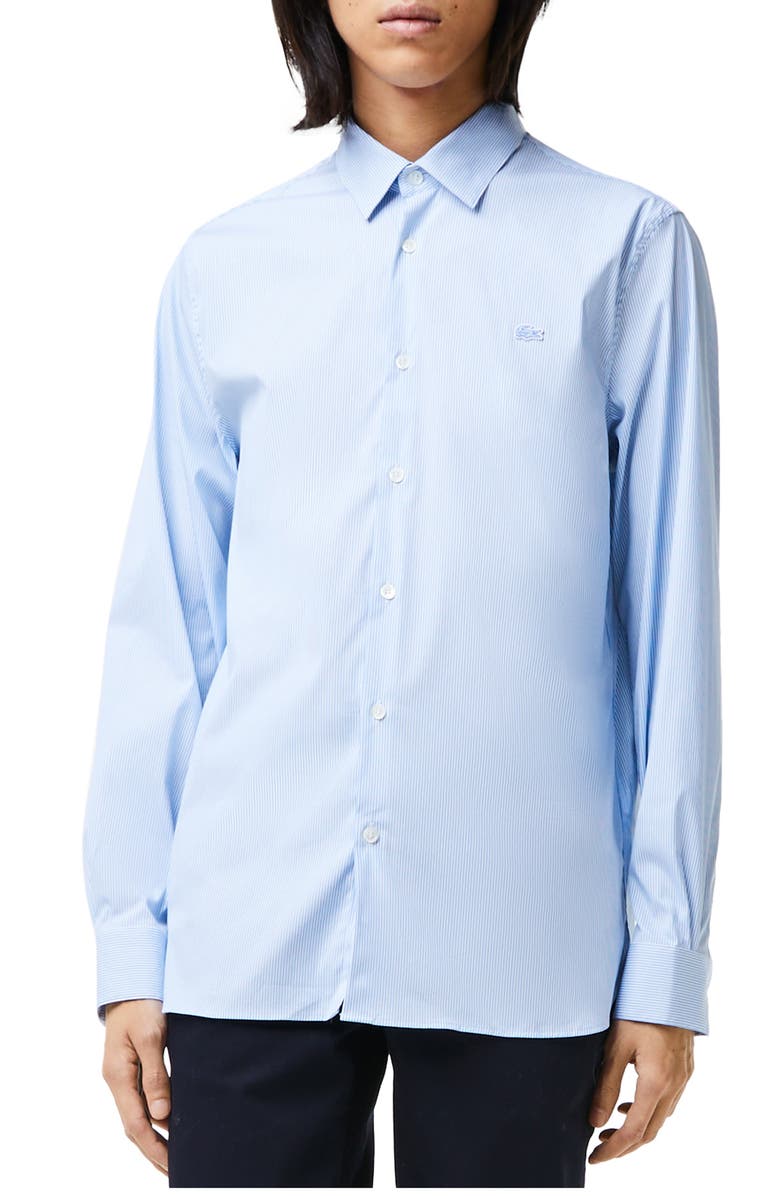Lacoste Stripe Poplin Button-Up Shirt, Main, color, 