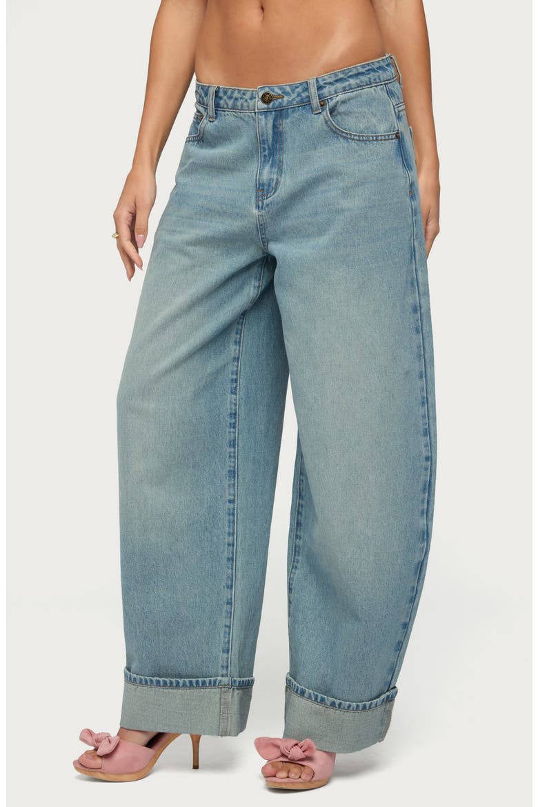 Kella Low Rise Baggy Cuffed Wide Leg Jeans, Alternate, color, TINTED-DENIM