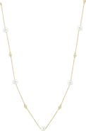 EFFY 14K Yellow Gold Diamond-Accented Freshwater Pearl Station Necklace