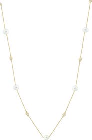 EFFY 14K Yellow Gold Diamond-Accented Freshwater Pearl Station Necklace