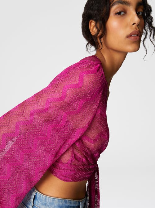 Missoni Crop-top Mit Weiten Ärmeln Und Frontknoten Aus Zick-zack-lamé-viskose In Purple