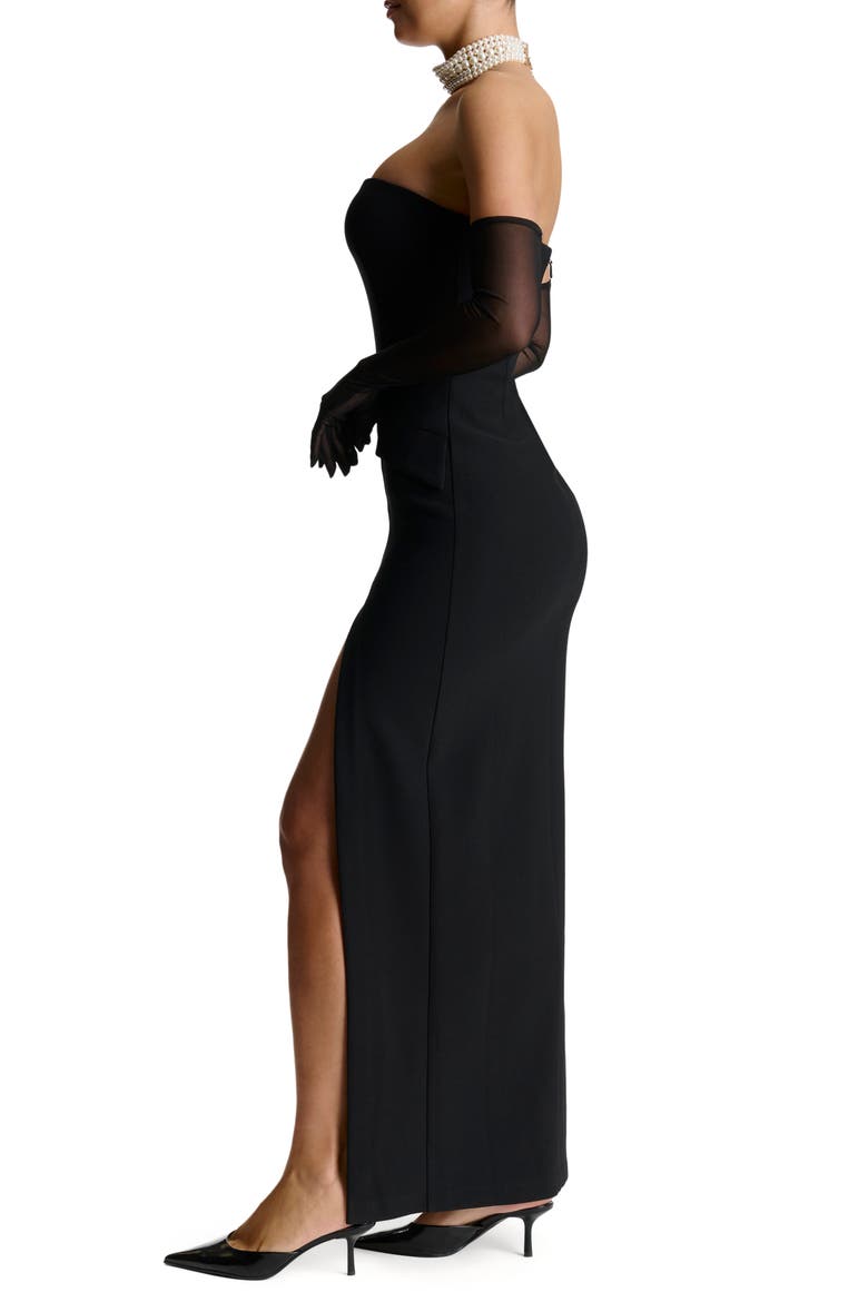 Strapless Side Slit Dress, Alternate, color, BLACK