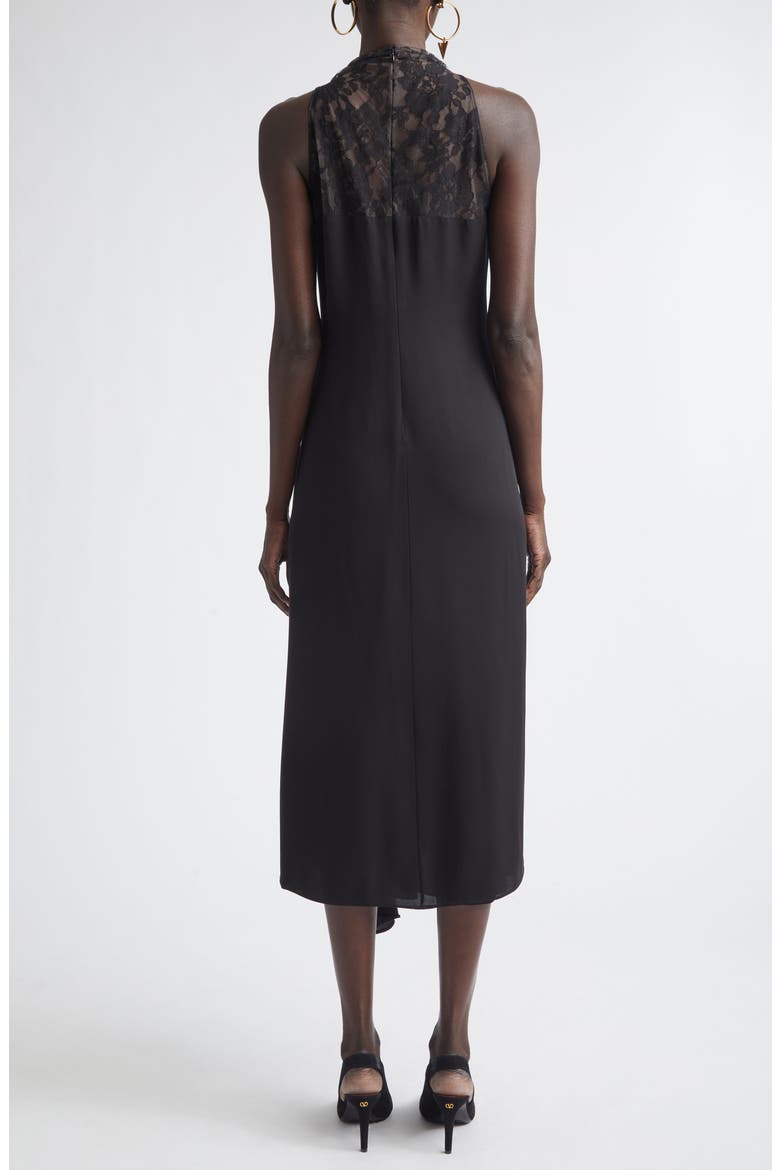 Lace Yoke Silk Georgette Gown, Alternate, color, BLACK