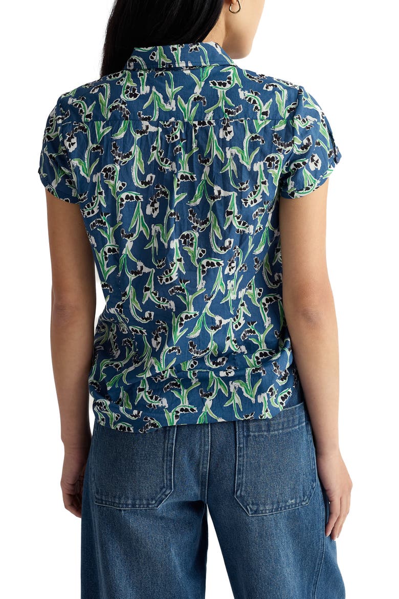 Rushmaker Floral Print Organic Cotton Voile Button-Up Shirt, Alternate, color, PAINTY BLUEBELL DARK VOYAGE