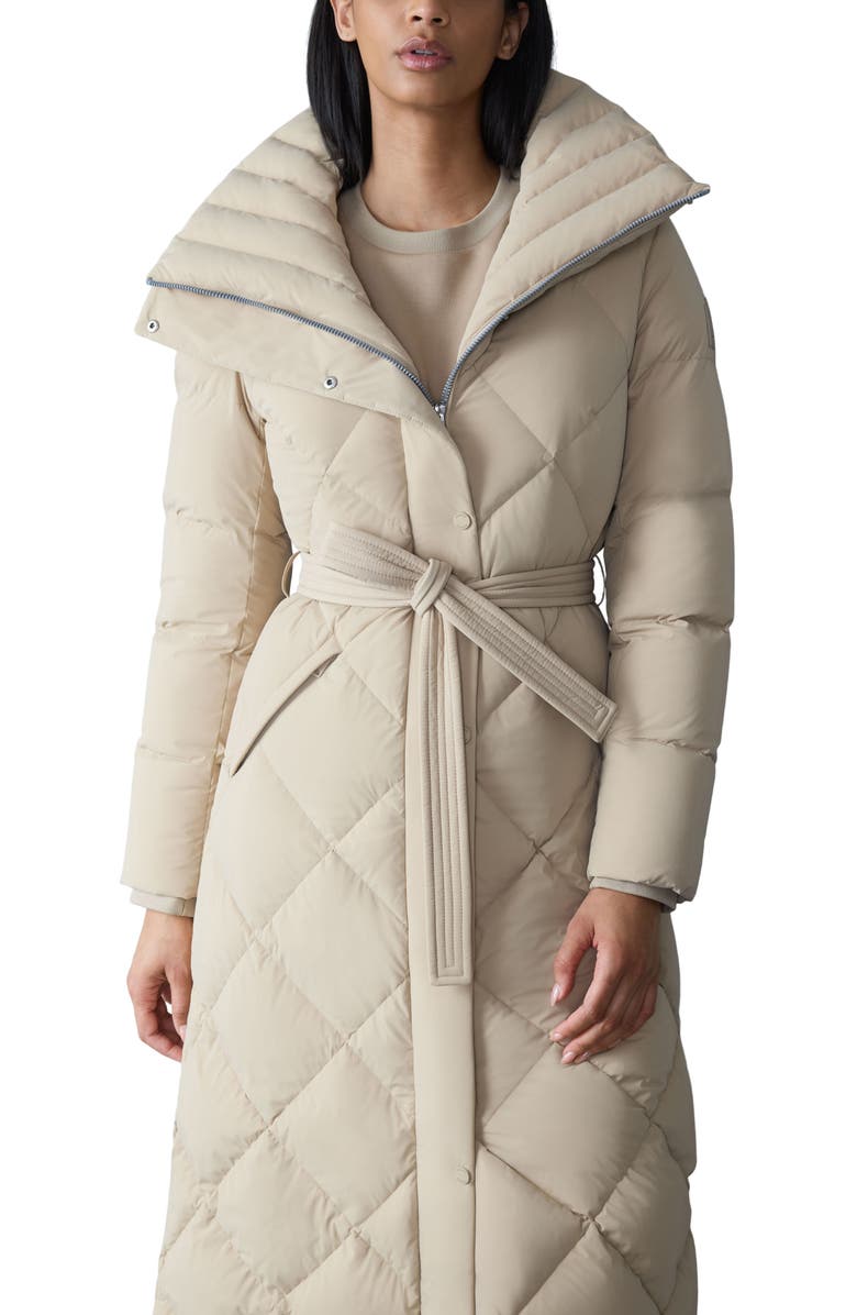 Mackage Laurella 2-in-1 Belted Quilted Down Long Coat, Alternate, color, Light Camel