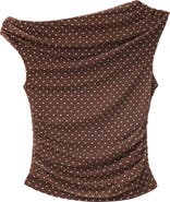 MANGO Asymmetrical Polka Dot Off the Shoulder Mesh Top