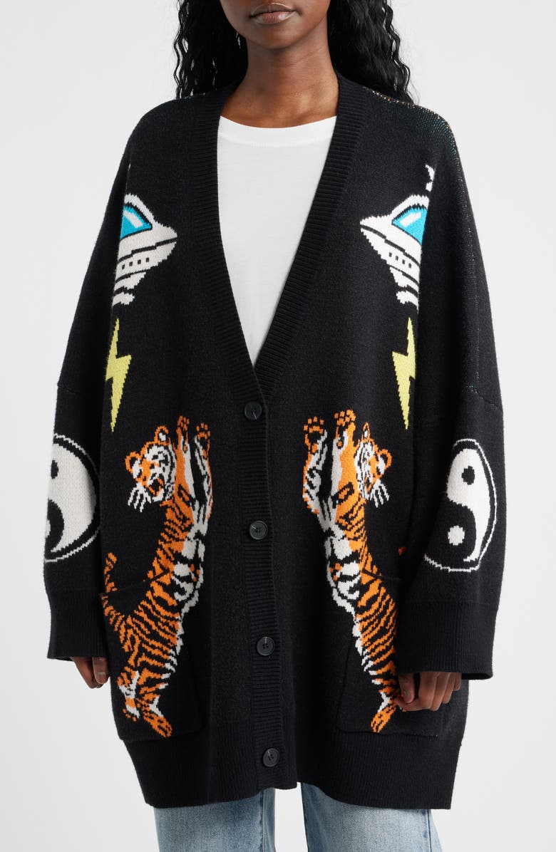 Dressed in Lala Do What You Want Oversize Cardigan, Alternate, color, Black