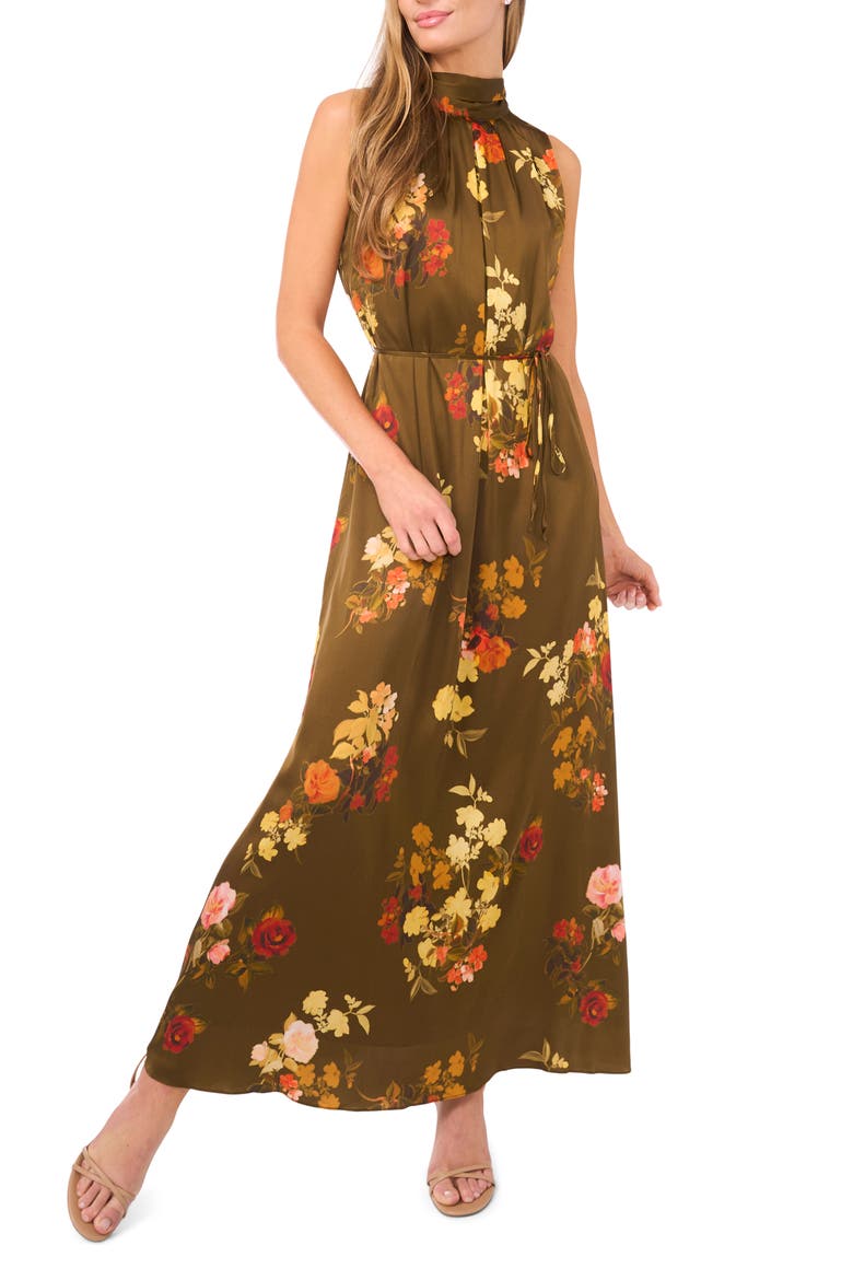 Amber Bow Sleeveless Maxi Dress, Main, color, NUTRIA