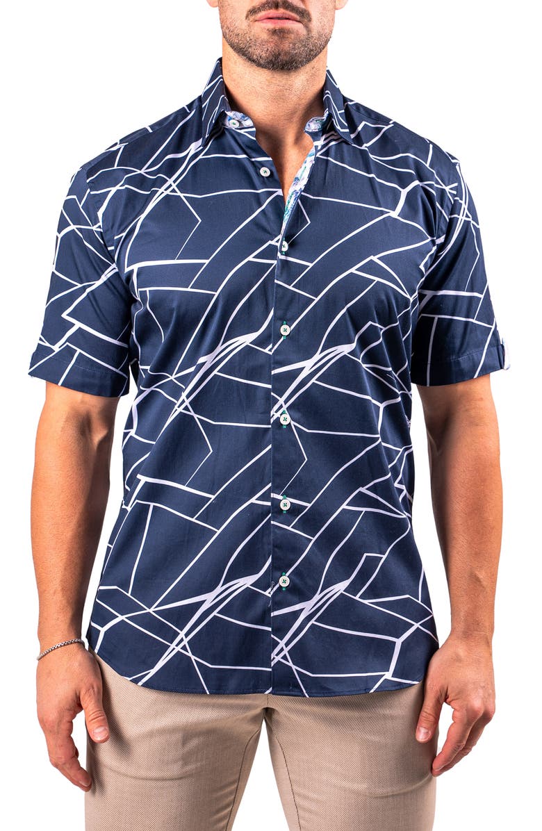 Maceoo Galileo Resistance0370 Blue Short Sleeve Cotton Button-Up Shirt, Main, color,