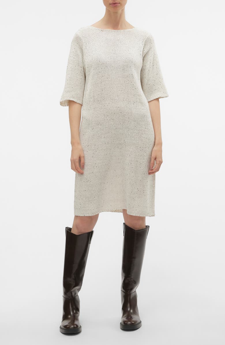 VERO MODA Leilani Sequin Sweater Dress, Main, color, Birch W Silver Seqiuence