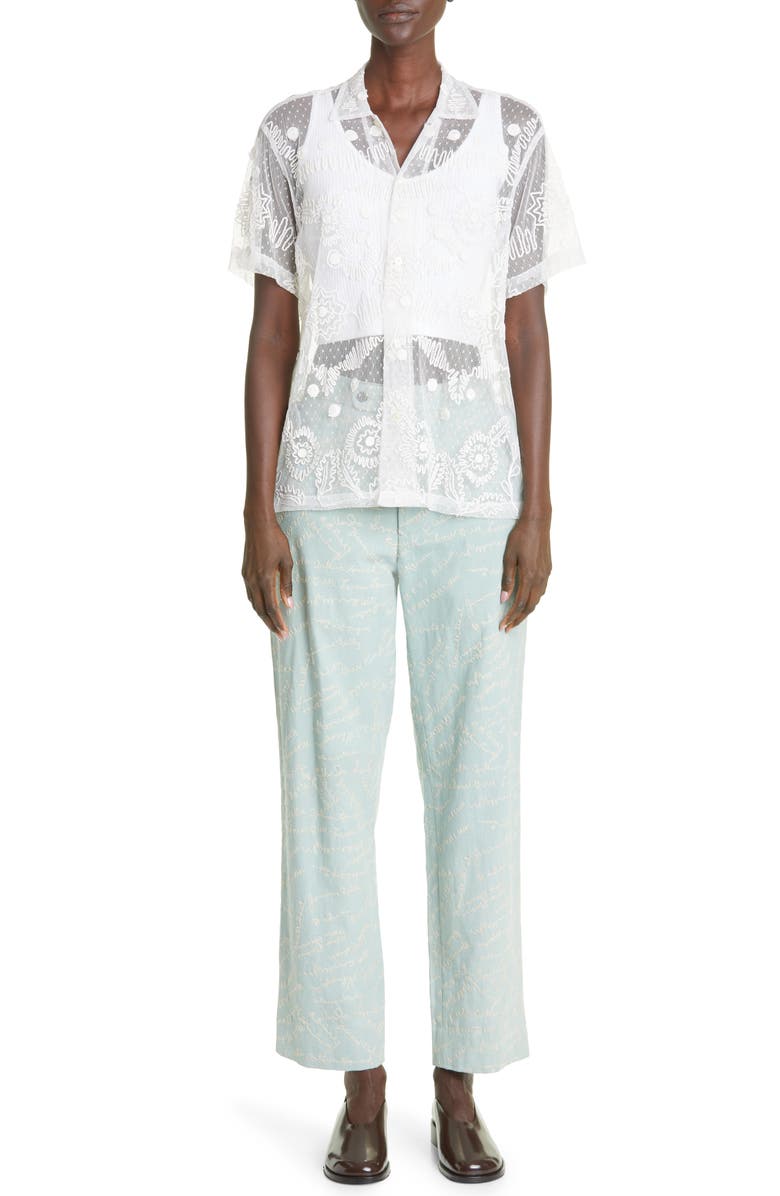 Bode Powder Signature Embroidered Bow Cotton & Linen Ankle Pants, Alternate, color, 