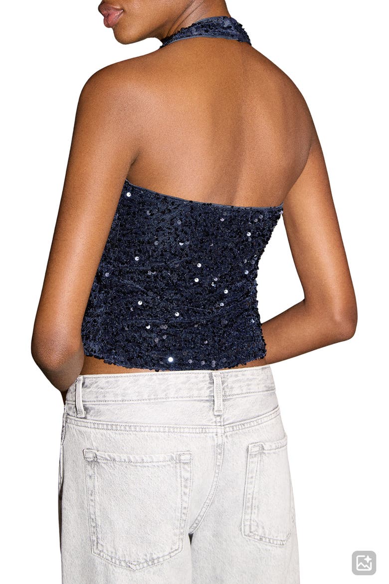 Sequin Halter Crop Top, Alternate, color, NAVY