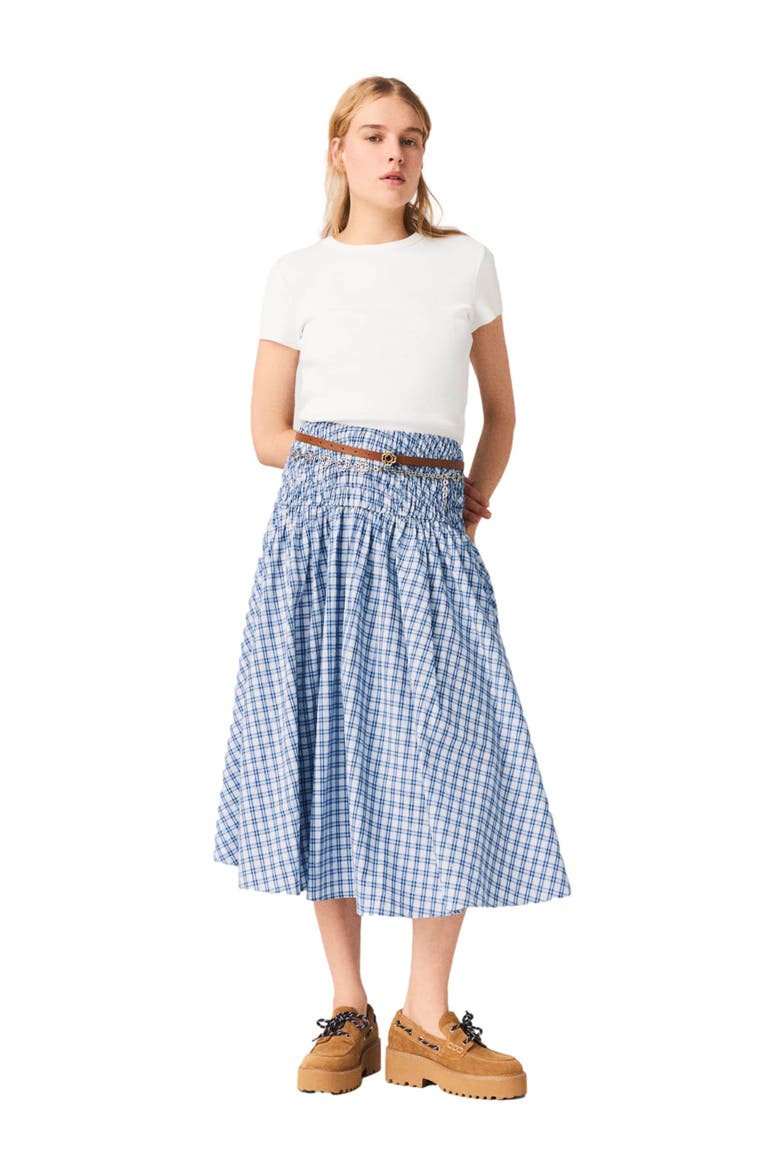 Rhinestone cotton maxi skirt, Alternate, color, Blue check print