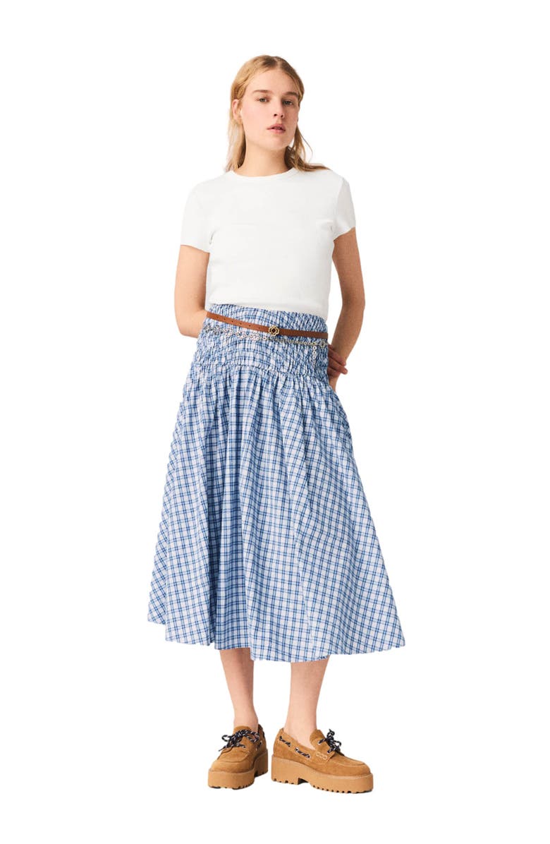 maje Rhinestone cotton maxi skirt, Alternate, color, Blue Check Print