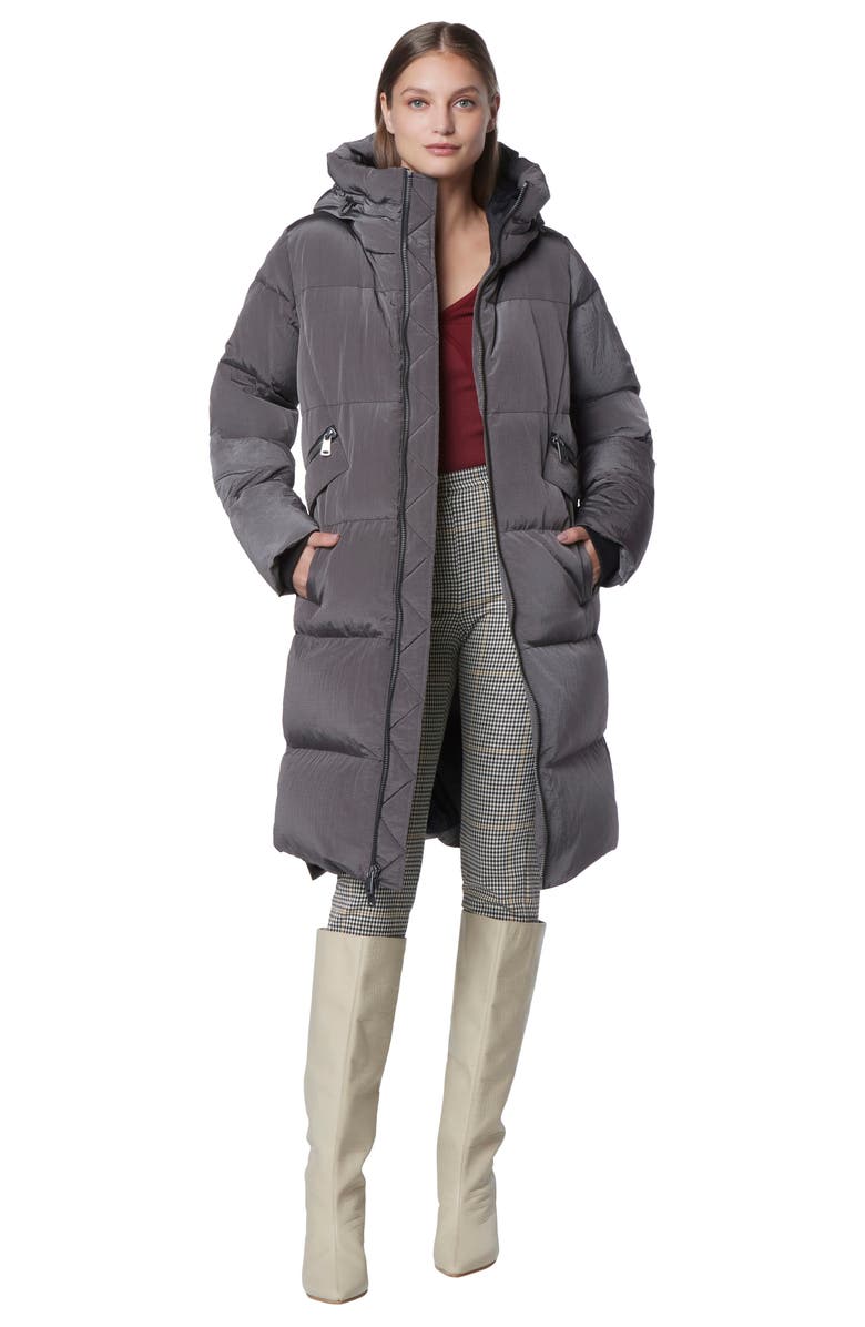 Andrew Marc Palma Shimmer Water Resistant Hooded Down Puffer Jacket, Alternate, color, Pavement