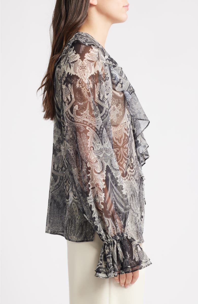 KOBI HALPERIN Locke Paisley Ruffle Semisheer Chiffon Top, Alternate, color, Black Multi