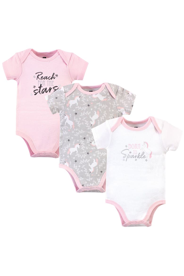 Triple Pack of Soft Cotton Bodysuits, Main, color, Whimsical Unicorn