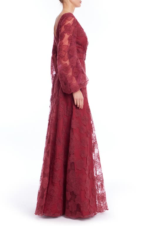Badgley Mischka Collection Embroidered Long Sleeve Gown In Red