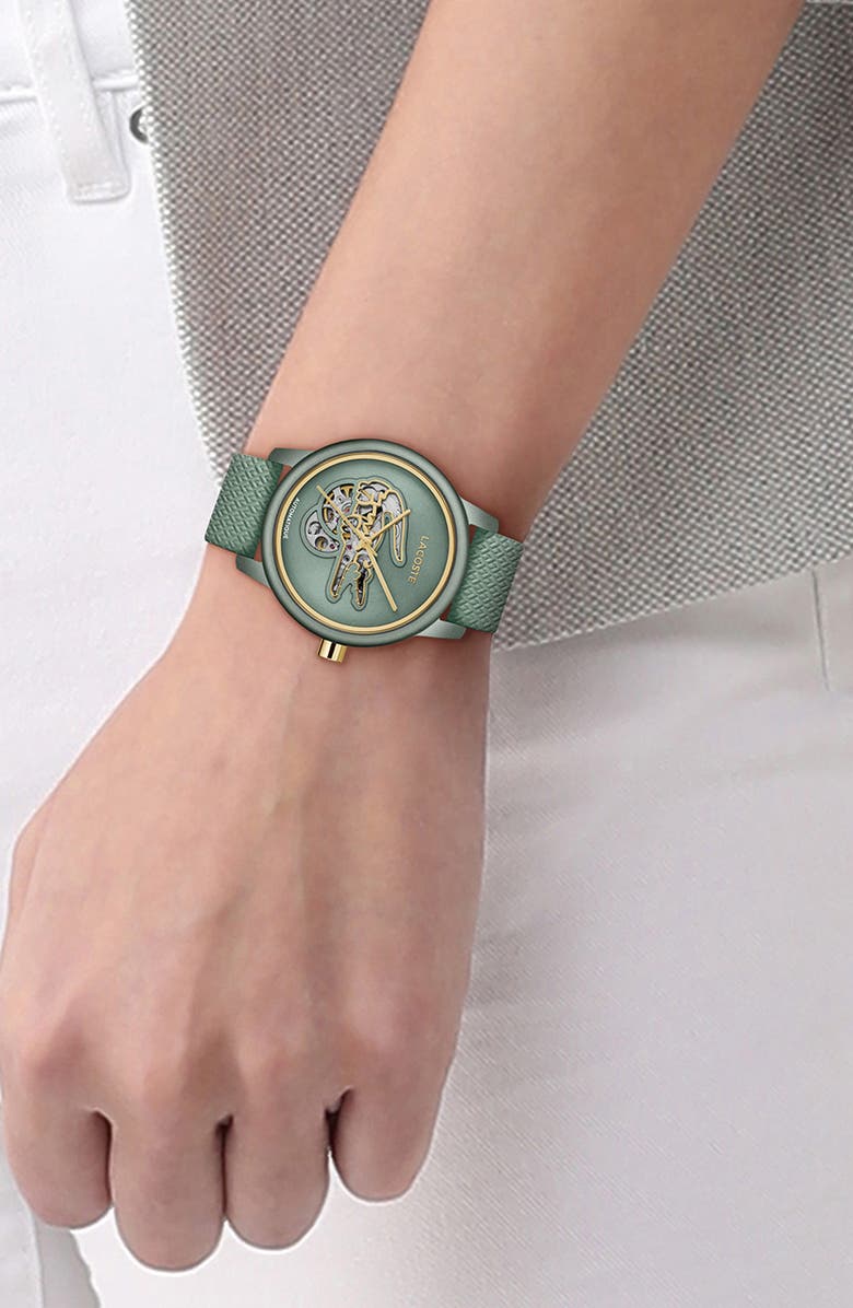 Lacoste 12.12 Automatic Green Leather Strap Watch, 38mm, Alternate, color,