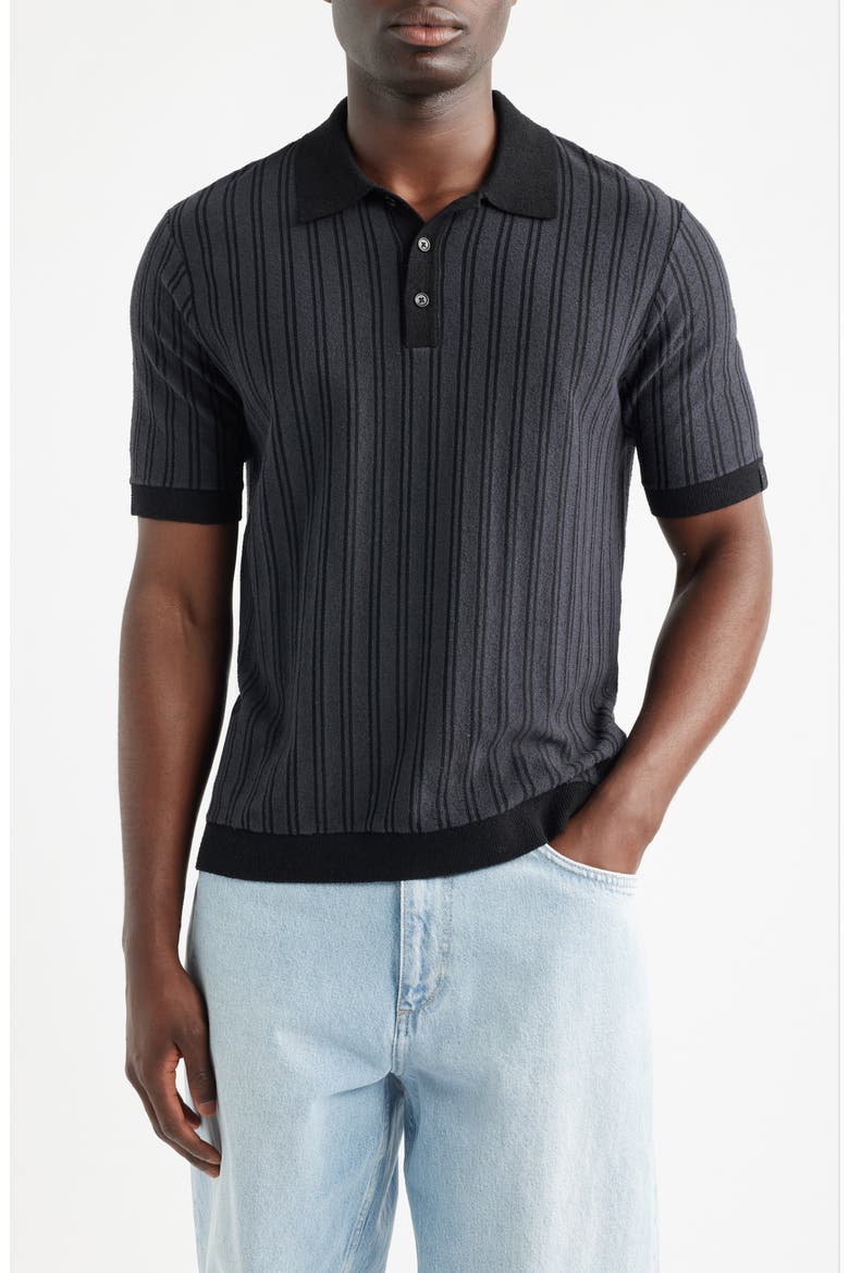 Zuma Stripe Terry Cloth Polo, Main, color, NAVY