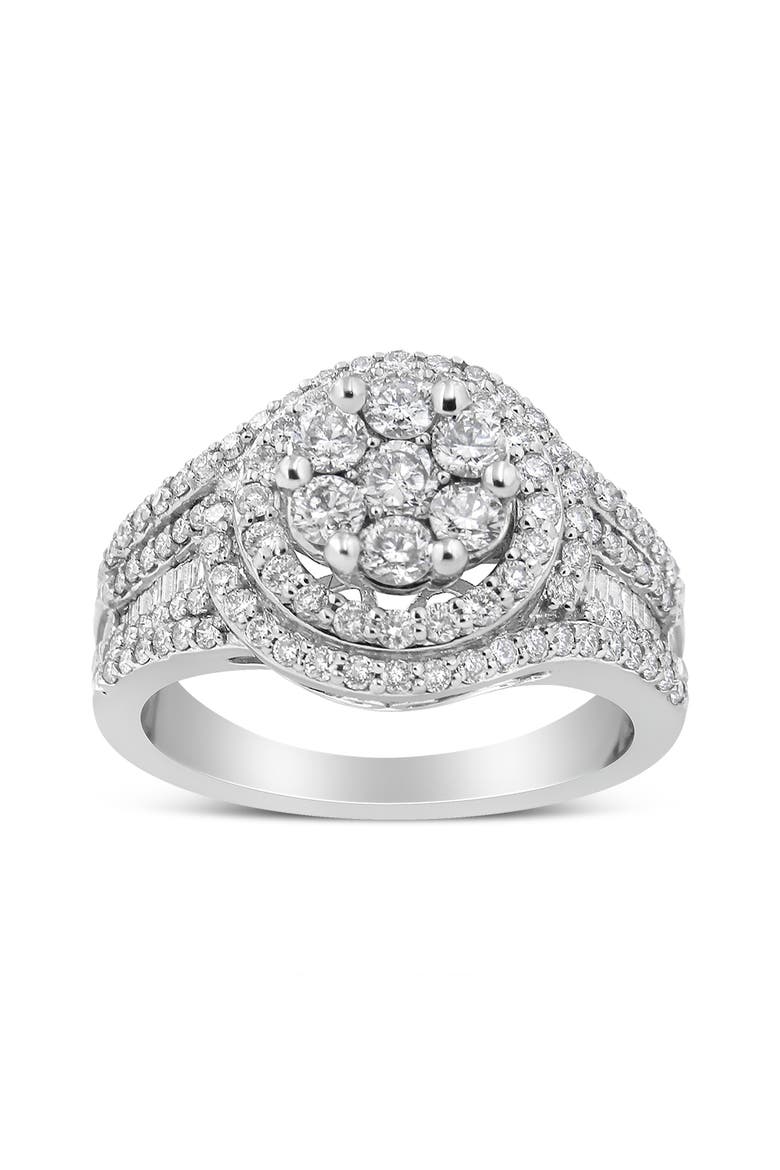 14K White Gold 1 1/2 Cttw Diamond Floral Cluster Halo Ring, Alternate, color, White