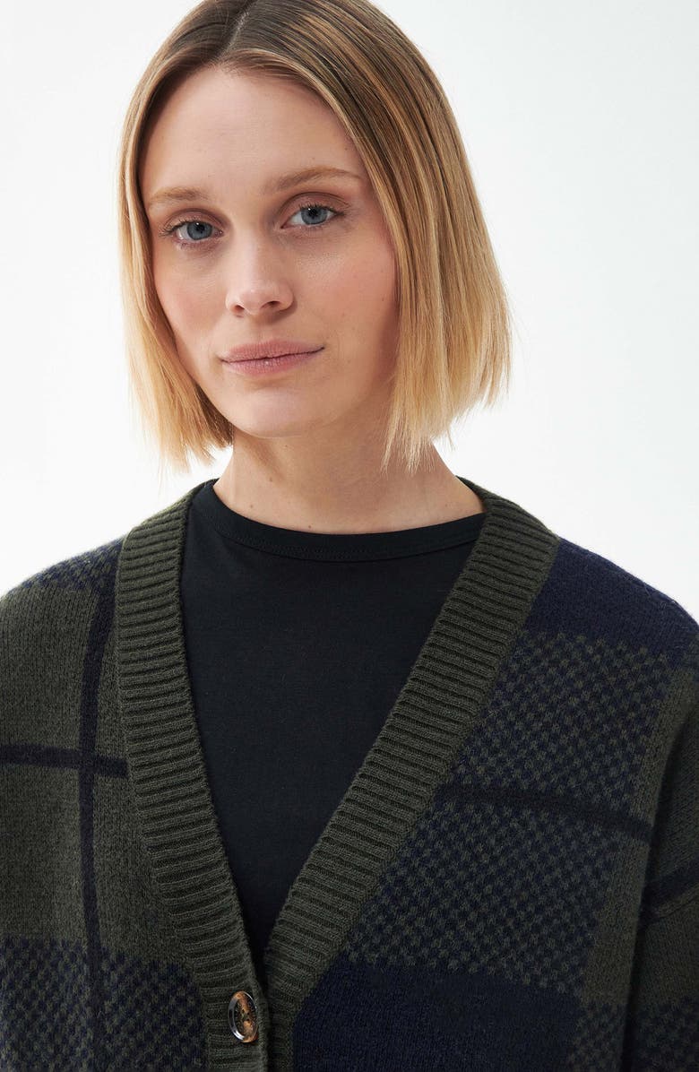 Barbour Marie Cardigan, Alternate, color, Black/ Sage Tartan