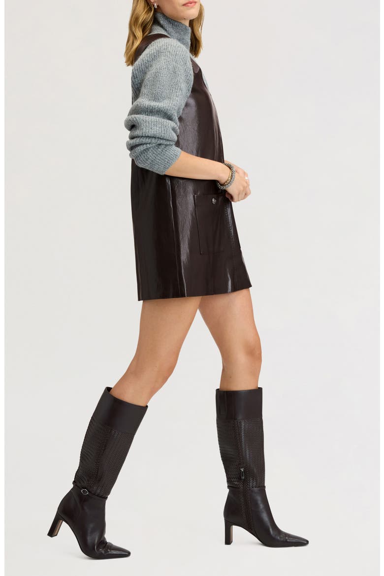 Faux Leather Pinafore Dress, Alternate, color, DARK BROWN