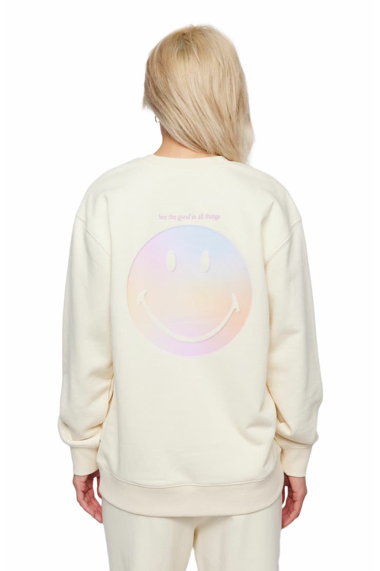 Smiley Radiate Happiness Crewneck, Main, color, BONE