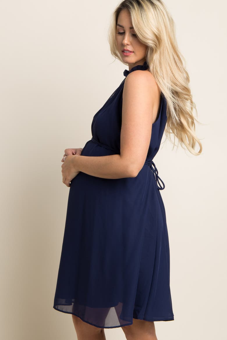 Chiffon High Neck Dress, Alternate, color, Navy Blue