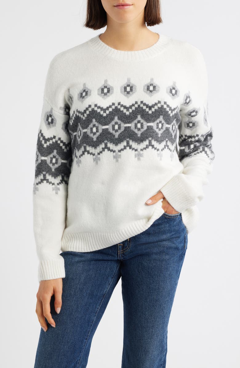 Vince Camuto Fair Isle Crewneck Sweater, Main, color, Antique White