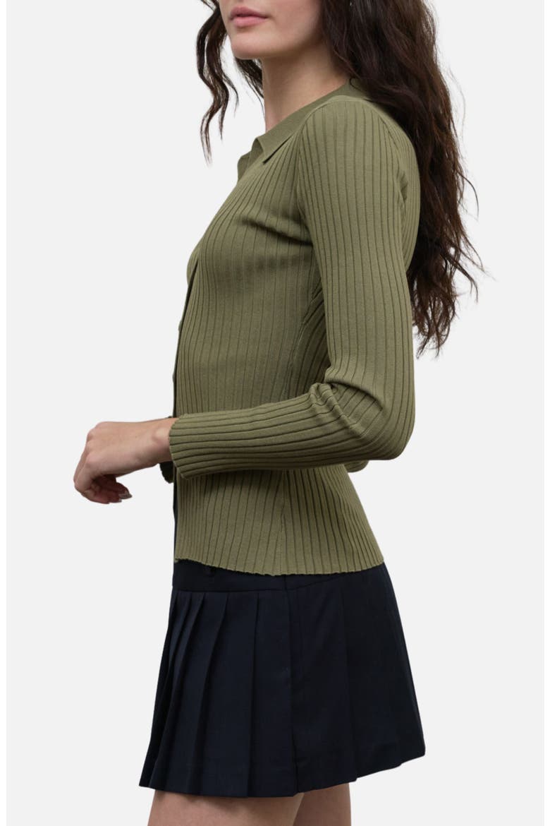 Collared Rib Cardigan, Alternate, color, OLIVE