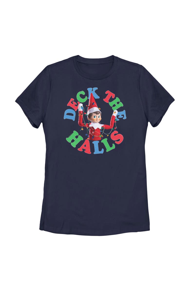 THE ELF ON THE SHELF Women's The Elf on the Shelf Deck the Halls Graphic T-Shirt, Main, color, Navy Blue